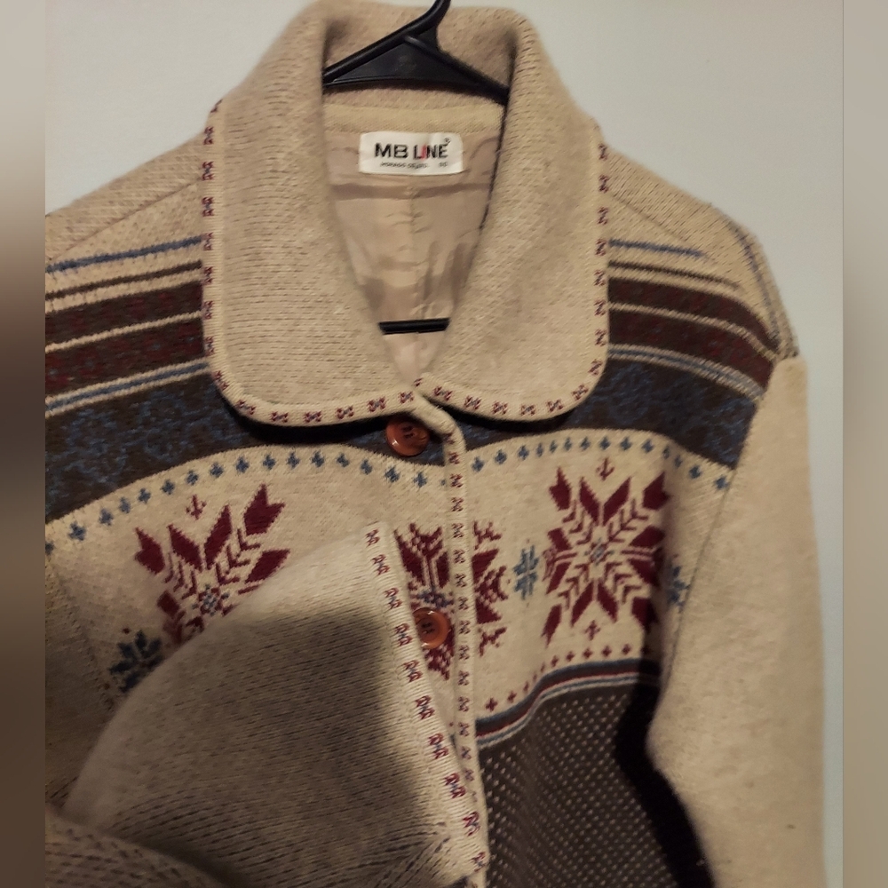 Christmas Fair Isle Jacket Coat Size XL? Missing Size Tag Nordic Cabin Granola